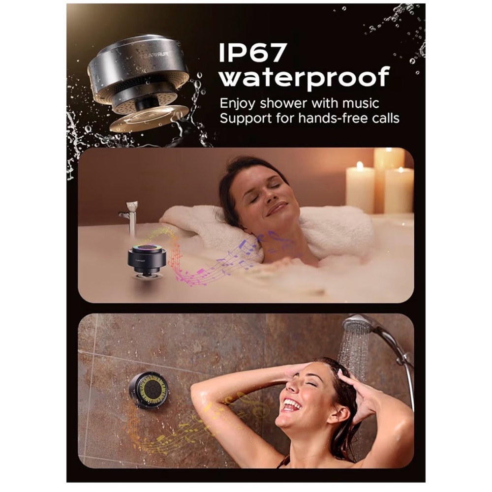 Black Wireless Shower Speaker with LED Display - Picture 4 of 5